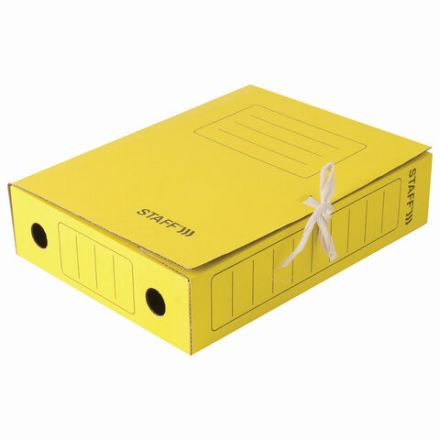 Папка архивная с завязками А4 (325х250 мм), 75 мм, до 700 листов, микрогофрокартон, ЖЕЛТАЯ, STAFF, 128873 Папка архивная с завязками А4 (325х250 мм), 75 мм, до 700 листов, микрогофрокартон, ЖЕЛТАЯ, STAFF, 128873