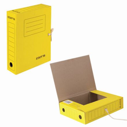 Папка архивная с завязками А4 (325х250 мм), 75 мм, до 700 листов, микрогофрокартон, ЖЕЛТАЯ, STAFF, 128873 Папка архивная с завязками А4 (325х250 мм), 75 мм, до 700 листов, микрогофрокартон, ЖЕЛТАЯ, STAFF, 128873