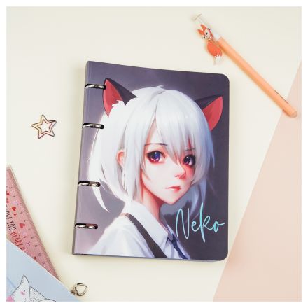 Тетрадь на кольцах А5, 100л., MESHU "Neko", картон, матовая ламинация, тиснение фольгой Тетрадь на кольцах А5, 100л., MESHU "Neko", картон, матовая ламинация, тиснение фольгой