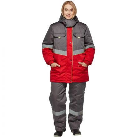 Костюм рабочий зимний женский з43-КПК сер/красн (р.52-54) 170-176 (серия З)