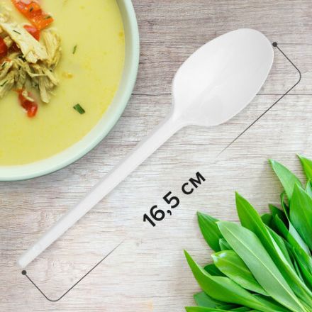 Ложка столовая одноразовая пластиковая 165 мм, белая, КОМПЛЕКТ 100 шт., СТАНДАРТ, LAIMA, 603079 Ложка столовая одноразовая пластиковая 165 мм, белая, КОМПЛЕКТ 100 шт., СТАНДАРТ, LAIMA, 603079