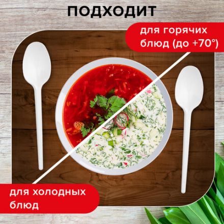 Ложка столовая одноразовая пластиковая 165 мм, белая, КОМПЛЕКТ 100 шт., СТАНДАРТ, LAIMA, 603079 Ложка столовая одноразовая пластиковая 165 мм, белая, КОМПЛЕКТ 100 шт., СТАНДАРТ, LAIMA, 603079