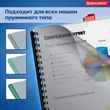 Обложки пластиковые для переплета, А4, КОМПЛЕКТ 100 шт., 150 мкм, прозрачно-дымчатые, BRAUBERG, 530827 Обложки пластиковые для переплета, А4, КОМПЛЕКТ 100 шт., 150 мкм, прозрачно-дымчатые, BRAUBERG, 530827