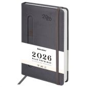 Ежедневник датированный 2026, А5, 138x213 мм, BRAUBERG "Optimal", под кожу, резинка, держатель для ручки, серый, 117469 Ежедневник датированный 2026, А5, 138x213 мм, BRAUBERG "Optimal", под кожу, резинка, держатель для ручки, серый, 117469