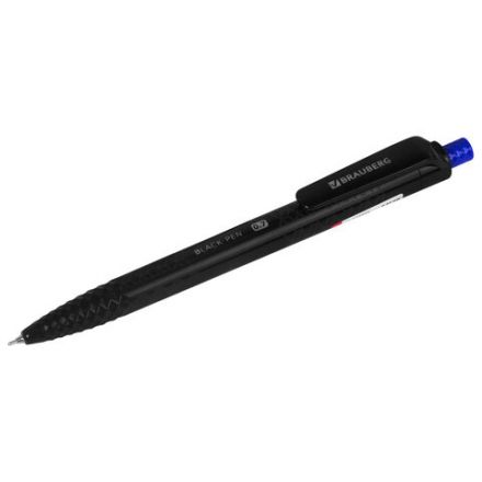 Ручка шариковая масляная автоматическая BRAUBERG "BLACK PEN RT", СИНЯЯ, игольчатый наконечник 0,7 мм, линия письма 0,35 мм, 144326