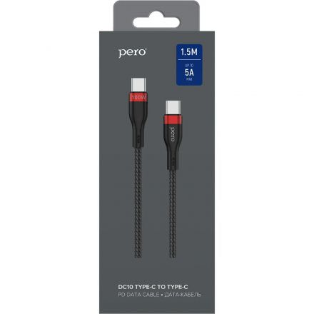 Кабель USB PERO DC-10 PD Type-C to Type-C, 5A, 100W, 1.5m, Black