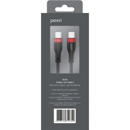 Кабель USB PERO DC-10 PD Type-C to Type-C, 5A, 100W, 1.5m, Black