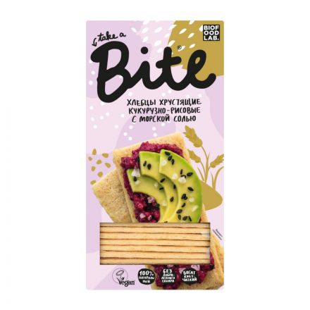Хлебцы кукурузно-рисовые Bite с морской солью,без глютена,натуральные, 150г Хлебцы кукурузно-рисовые Bite с морской солью,без глютена,натуральные, 150г