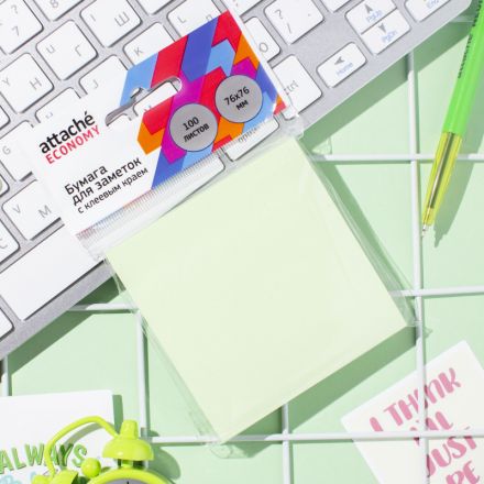 Бумага для заметок с клеевым краем Economy 76x76 мм 100 л паст. зеленый