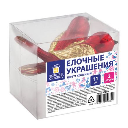 Украшение ёлочное "Птички" 2 шт., 11 см, пластик, цвет: красный/золотистый, ЗОЛОТАЯ СКАЗКА, 590893 Украшение ёлочное "Птички" 2 шт., 11 см, пластик, цвет: красный/золотистый, ЗОЛОТАЯ СКАЗКА, 590893