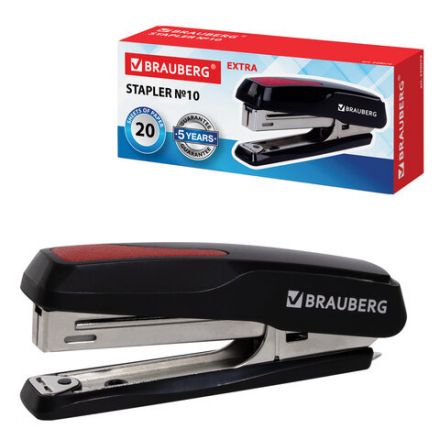 Степлер №10 BRAUBERG "Extra", до 20 листов, антистеплер, черно-красный, 229079 Степлер №10 BRAUBERG "Extra", до 20 листов, антистеплер, черно-красный, 229079