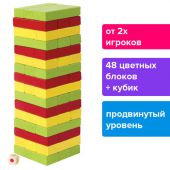 Игра настольная "ЦВЕТНАЯ БАШНЯ", 48 окрашенных деревянных блоков + кубик, ЗОЛОТАЯ СКАЗКА, 662295
