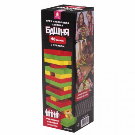 Игра настольная "ЦВЕТНАЯ БАШНЯ", 48 окрашенных деревянных блоков + кубик, ЗОЛОТАЯ СКАЗКА, 662295 Игра настольная "ЦВЕТНАЯ БАШНЯ", 48 окрашенных деревянных блоков + кубик, ЗОЛОТАЯ СКАЗКА, 662295