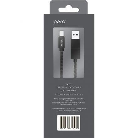Кабель USB PERO DC-07 UNIVERSAL 2 in 1, USB-A + PD  to Type-C, 1m, Black