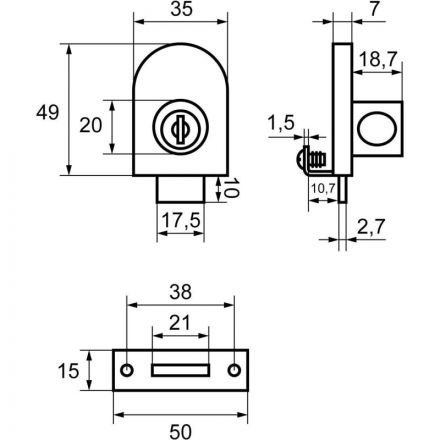 Замок мебельный_УЗК СТАНДАРТ 806 на 1 стекло 2 кл.,отв.пл.,кр,сталь (13901) Замок мебельный_УЗК СТАНДАРТ 806 на 1 стекло 2 кл.,отв.пл.,кр,сталь (13901)