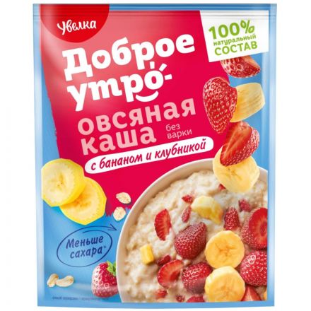 Каша Увелка овсяная   б/п с бананом и клубникой 40гх20шт/уп