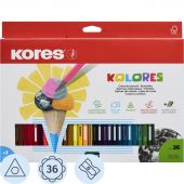 Карандаши цветные 36цв 3-гран,точилка Kores 93336.01