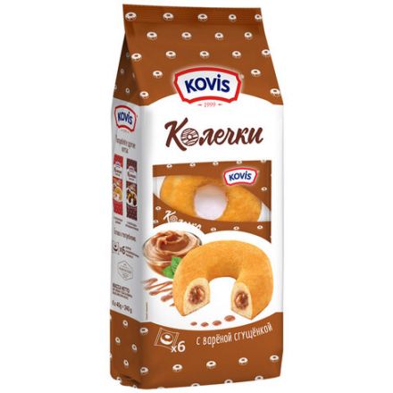 Пирожное бисквитное KOVIS "Колечки с кремом вареная сгущенка", 240 г, пакет, 7415