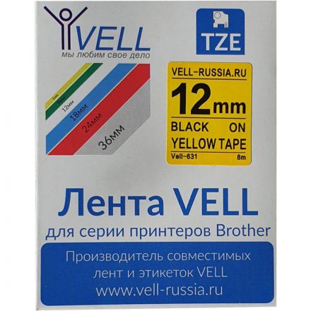 Картридж Vell VL-631 (Brother TZE-631, 12 мм, чер на желтом) для PT Vell631 Картридж Vell VL-631 (Brother TZE-631, 12 мм, чер на желтом) для PT Vell631