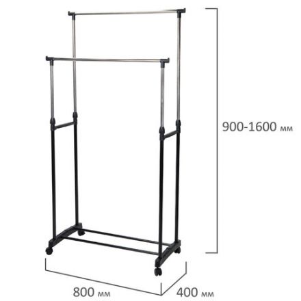 Вешалка для плечиков двухъярусная BOOMHOUSE (БУМХАУС) GR-003 (В900-1600xШ800xГ400 мм), пластик/металл, черный/хром, 701438