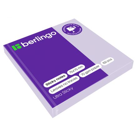 Самоклеящийся блок Berlingo "Ultra Sticky", 75*75мм, 100л., пастель, фиолетовый Самоклеящийся блок Berlingo "Ultra Sticky", 75*75мм, 100л., пастель, фиолетовый