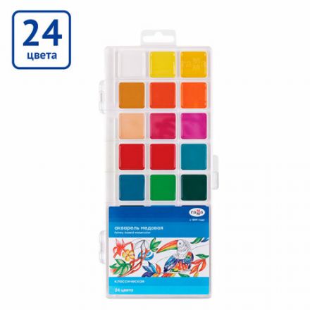 Краски акварельные ГАММА "Классическая", 24 цвета, медовые, пластиковый корпус, европодвес, 1009198 Краски акварельные ГАММА "Классическая", 24 цвета, медовые, пластиковый корпус, европодвес, 1009198