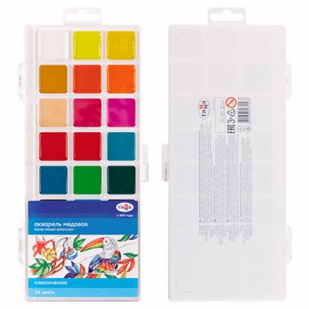 Краски акварельные ГАММА "Классическая", 24 цвета, медовые, пластиковый корпус, европодвес, 1009198 Краски акварельные ГАММА "Классическая", 24 цвета, медовые, пластиковый корпус, европодвес, 1009198