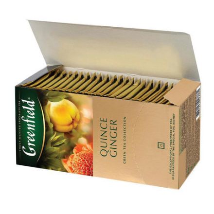 Чай GREENFIELD "Quince Ginger" зеленый с японской айвой и имбирем, 25 пакетиков в конвертах по 2 г, 1388-10 Чай GREENFIELD "Quince Ginger" зеленый с японской айвой и имбирем, 25 пакетиков в конвертах по 2 г, 1388-10