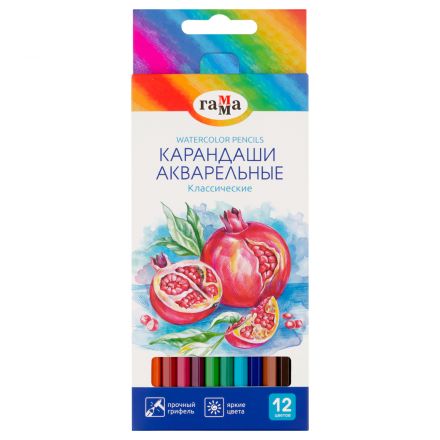 Карандаши акварельные Гамма "Классические", 12цв., шестигранные, заточен., картон. упак., европодвес