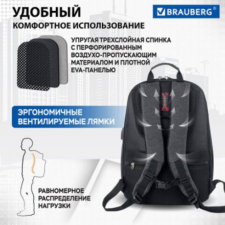 Рюкзак BRAUBERG FUNCTIONAL с отделением для ноутбука, 3 отделения, USB-порт, "Progress", 48х14х34 см, 229873 Рюкзак BRAUBERG FUNCTIONAL с отделением для ноутбука, 3 отделения, USB-порт, "Progress", 48х14х34 см, 229873