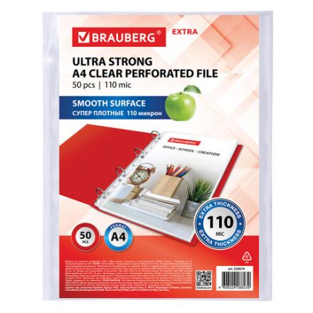 Папки-файлы перфорированные А4 BRAUBERG "EXTRA 1100", КОМПЛЕКТ 50 шт., гладкие, ПЛОТНЫЕ, 110мкм, 229674 Папки-файлы перфорированные А4 BRAUBERG "EXTRA 1100", КОМПЛЕКТ 50 шт., гладкие, ПЛОТНЫЕ, 110мкм, 229674