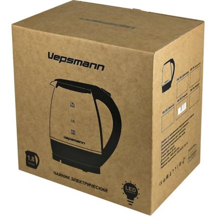 Чайник VEPSMANN VN-192, электрический,1,8 л/2000 Вт,белый Чайник VEPSMANN VN-192, электрический,1,8 л/2000 Вт,белый