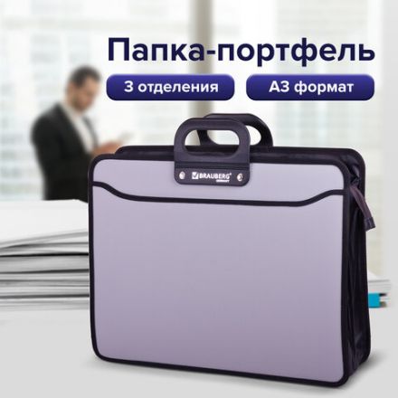 Папка-портфель пластиковая БОЛЬШОГО ФОРМАТА BRAUBERG "ПОРТФОЛИО", А3 (470х380х130 мм), 3 отделения, серая, 223080 Папка-портфель пластиковая БОЛЬШОГО ФОРМАТА BRAUBERG "ПОРТФОЛИО", А3 (470х380х130 мм), 3 отделения, серая, 223080