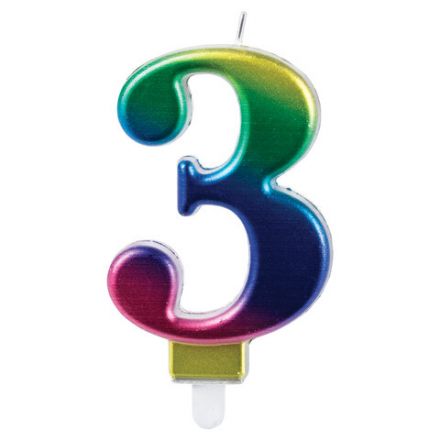 Свеча-цифра для торта "3" "Радужная", 9 см, ЗОЛОТАЯ СКАЗКА, с держателем, в блистере, 591436 Свеча-цифра для торта "3" "Радужная", 9 см, ЗОЛОТАЯ СКАЗКА, с держателем, в блистере, 591436
