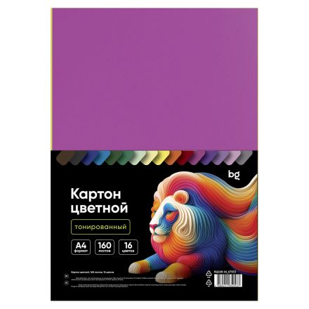 Картон цветной А4, BG, 160л., 16цв., тонированный, ассорти, 180г/м2 Картон цветной А4, BG, 160л., 16цв., тонированный, ассорти, 180г/м2