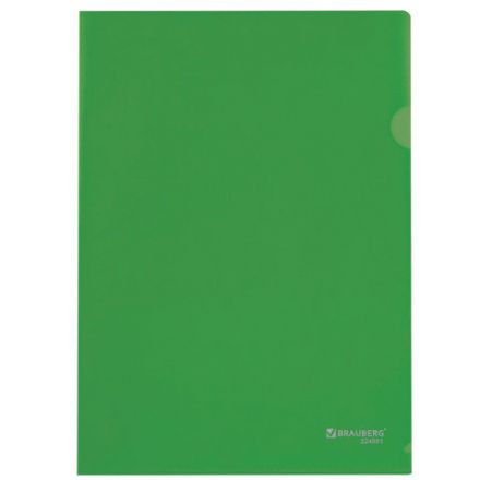 Папка-уголок жесткая, непрозрачная BRAUBERG, зеленая, 0,15 мм, 224881