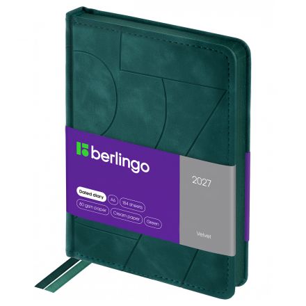 Ежедневник датированный 2027г., А6, 184л., кожзам, Berlingo "Velvet", цветной срез, зелёный