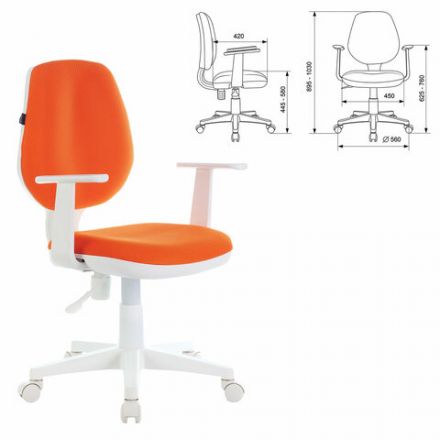 Кресло детское BRABIX "Fancy MG-201W", с подлокотниками, пластик белый, оранжевое, 532410, MG-201W_532410 Кресло детское BRABIX "Fancy MG-201W", с подлокотниками, пластик белый, оранжевое, 532410, MG-201W_532410
