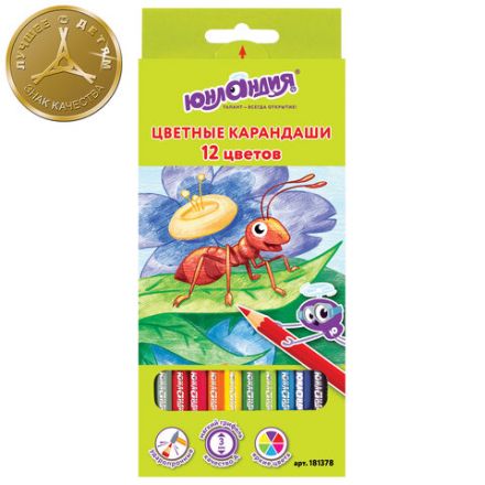 Карандаши цветные ЮНЛАНДИЯ "В ГОСТЯХ У БУКАШЕК", 12 цветов, шестигранные, грифель 3 мм, натуральное дерево, 181378 Карандаши цветные ЮНЛАНДИЯ "В ГОСТЯХ У БУКАШЕК", 12 цветов, шестигранные, грифель 3 мм, натуральное дерево, 181378