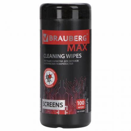 Салфетки для экранов всех типов и оптики BRAUBERG MAX ПЛОТНЫЕ, туба 100 шт., влажные, 513284 Салфетки для экранов всех типов и оптики BRAUBERG MAX ПЛОТНЫЕ, туба 100 шт., влажные, 513284