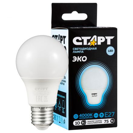 Лампа светодиодная Старт LED, серия "WS" 10W40, тип А "груша", E27, 4000К, нейтральный свет, 25000ч Лампа светодиодная Старт LED, серия "WS" 10W40, тип А "груша", E27, 4000К, нейтральный свет, 25000ч
