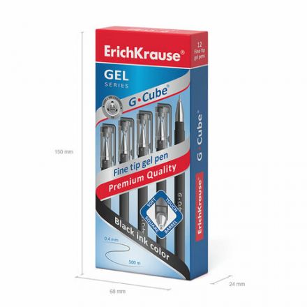Ручка гелевая ERICH KRAUSE "G-cube", ЧЕРНАЯ, корпус черный, игольчатый узел 0,5 мм, линия письма 0,4 мм, 46447 Ручка гелевая ERICH KRAUSE "G-cube", ЧЕРНАЯ, корпус черный, игольчатый узел 0,5 мм, линия письма 0,4 мм, 46447