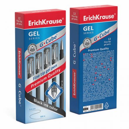 Ручка гелевая ERICH KRAUSE "G-cube", ЧЕРНАЯ, корпус черный, игольчатый узел 0,5 мм, линия письма 0,4 мм, 46447 Ручка гелевая ERICH KRAUSE "G-cube", ЧЕРНАЯ, корпус черный, игольчатый узел 0,5 мм, линия письма 0,4 мм, 46447