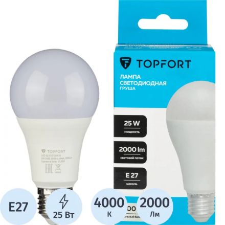 Лампа светодиодная Topfort E27 25W 4000K груша Лампа светодиодная Topfort E27 25W 4000K груша