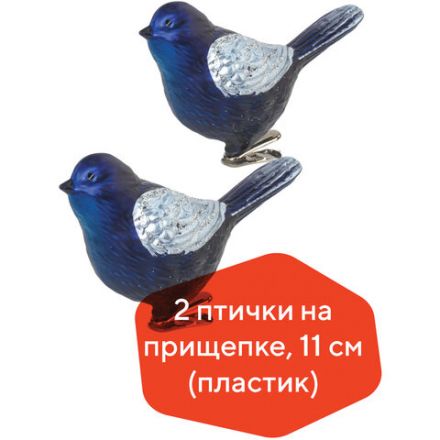 Украшение ёлочное "Птички" 2 шт., 11 см, пластик, цвет: синий/серебристый, ЗОЛОТАЯ СКАЗКА, 590894 Украшение ёлочное "Птички" 2 шт., 11 см, пластик, цвет: синий/серебристый, ЗОЛОТАЯ СКАЗКА, 590894