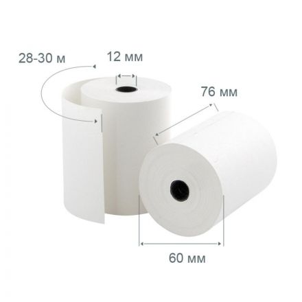 Чековая лента из офсетной бумаги Promega jet 76 мм (диаметр 60 мм, намотка 28-30 м, втулка 12 мм, 10 штук в упаковке)