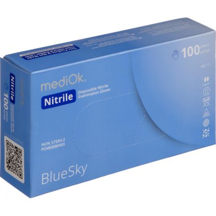 Перчатки mediOk нитрил.,голубой Blue Sky 4г., (L) 50пар/уп Перчатки mediOk нитрил.,голубой Blue Sky 4г., (L) 50пар/уп