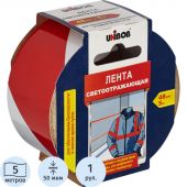 Лента клейкая светоотражающая Unibob 48мм х 5м красно-белая