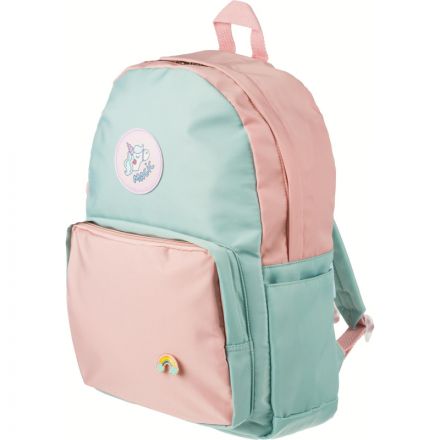 Рюкзак №1School голубой с розовым эмблема  Единорог