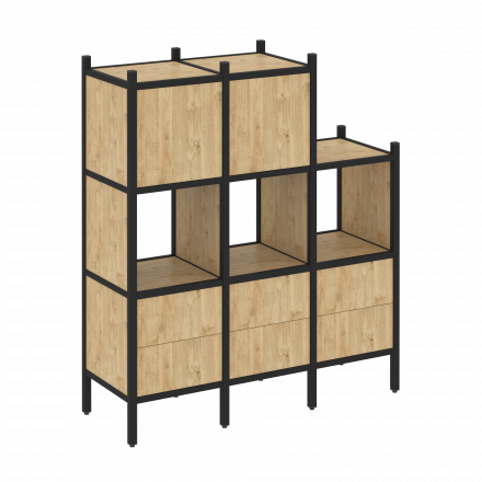 Loft Прямой стеллаж наборный VR.L-15 Тиквуд светлый/Чёрный металл 1278*446*1458